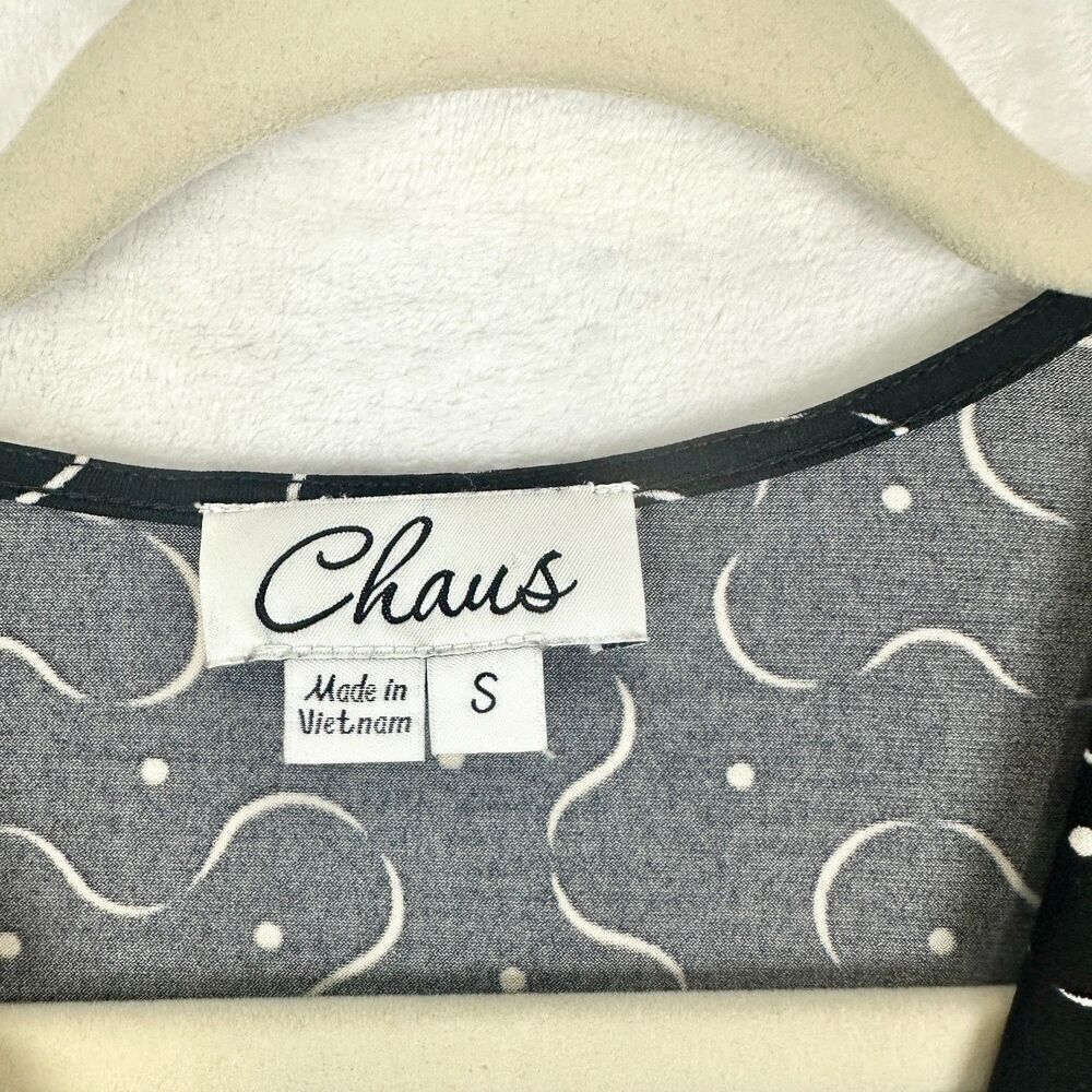 Vintage Chaus Y2K Babydoll Top Size Small Whimsigoth Print Short Sleeve Black - Picture 4 of 5